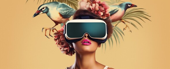 Fototapeta na wymiar woman travel digital reality reality virtual vr virtual glasses abstract technology future. Generative AI.