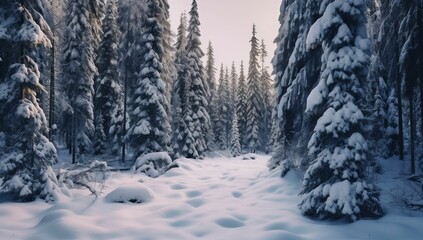 Fototapeta na wymiar Winter in a spruce forest, spruces covered with white fluffy snow. Selective focus generative ai variation 8