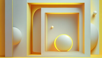yellow and white cube of geometry simple design element three-dimensional abstract elegant modern ai generated illustration