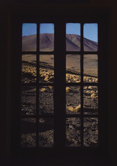 view from the window of landscape of desert wih mountain