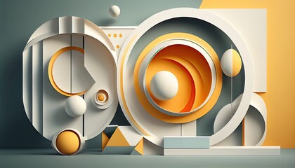 Geometry of orange and yellow and white spheres of futuristic simple design elements of geometry three-dimensional minimal frat ray stylish abstract Elegant Modern AI-generated illustration