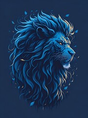  illustration face evil lion, magic, t-shirt design, blue color , dark magic splash, dark