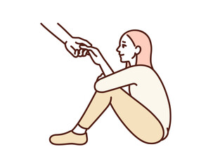 救いの手を取る女性。支援を受ける女性のイラスト素材。