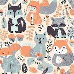 Childish pattern with cute animals