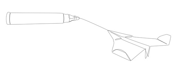 One continuous line of Paper Airplane drawn by with felt tip pen. Thin Line Illustration vector concept. Contour Drawing Creative ideas.