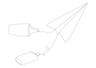 One continuous line of Paper Airplane drawn by with felt tip pen. Thin Line Illustration vector concept. Contour Drawing Creative ideas.