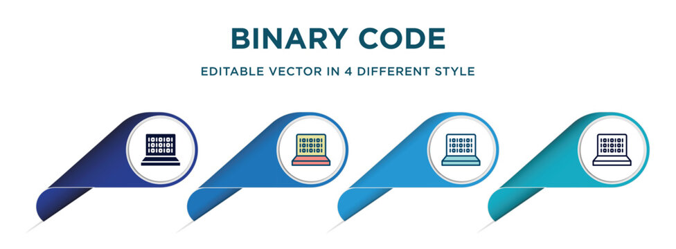 binary code icon in 4 different styles such as filled, color, glyph, colorful, lineal color. set of vector for web, mobile, ui