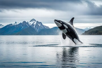 A majestic killer whale breaching the water's surface - Generative AI Technology