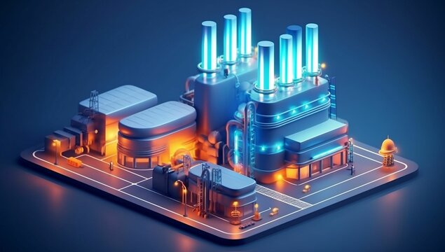 Hydrogen factory concept. Hydrogen production from renewable energy sources generative ai variation 1