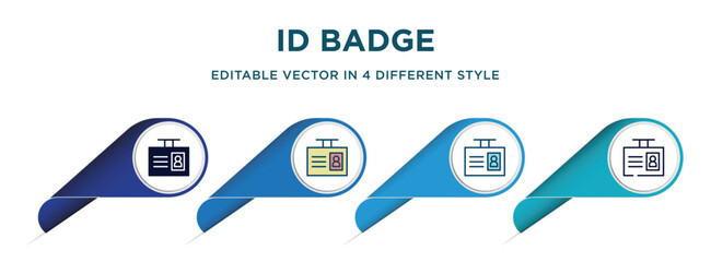 id badge icon in 4 different styles such as filled, color, glyph, colorful, lineal color. set of vector for web, mobile, ui