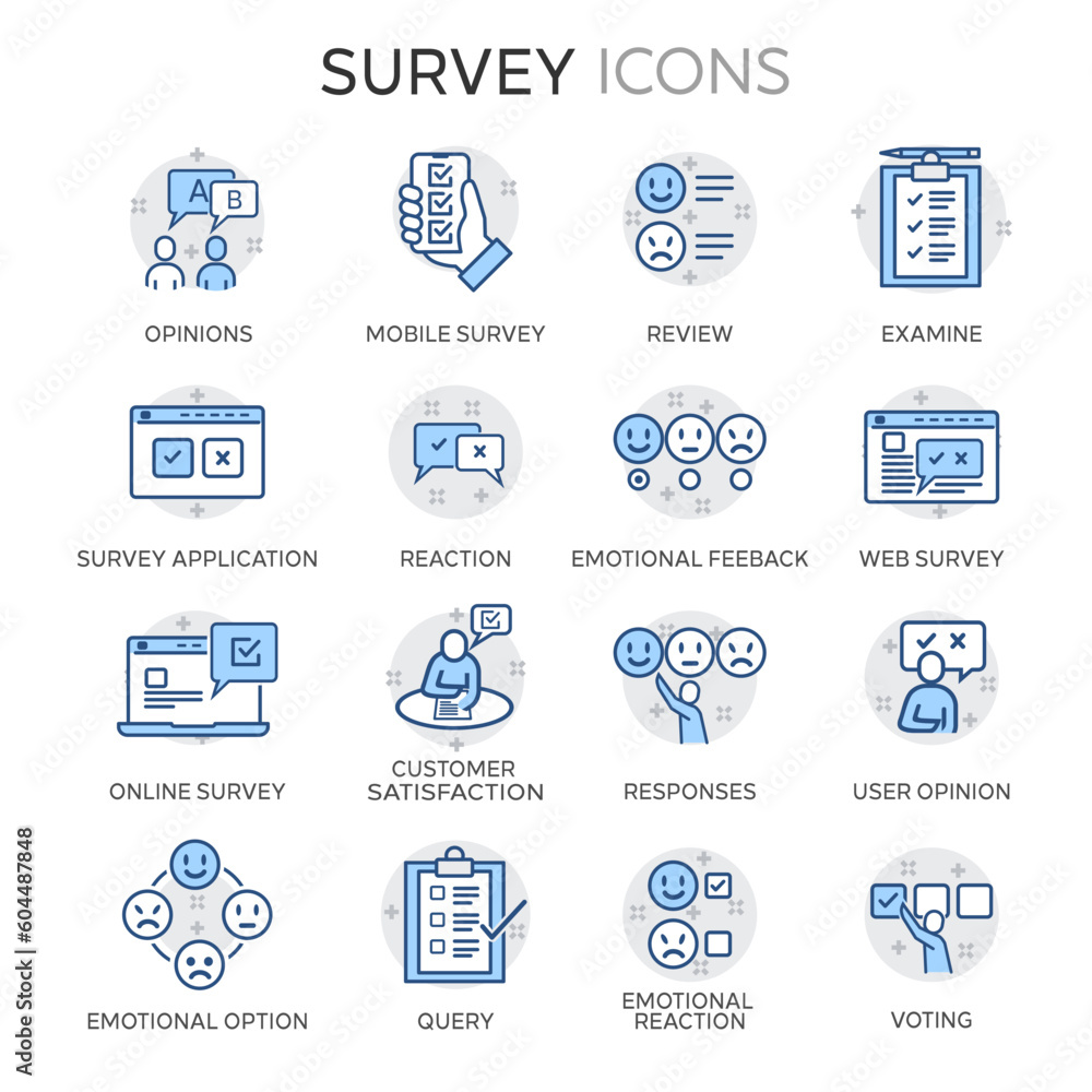Fototapete a simple set of survey-related vector line icons is a collection of simple, one-color icons that rep