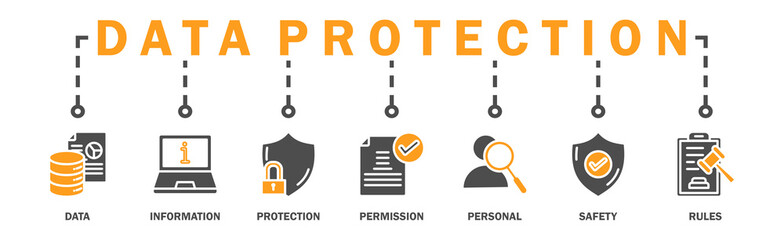Data protection banner web icon vector illustration concept with icon of data, information, protection, permission, personal, safety and rules