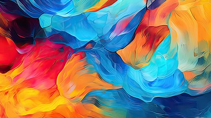 Fotobehang A vibrant and energetic abstract background with bold brush strokes of paint. Beautiful color composition. Generative AI.  © Dannchez