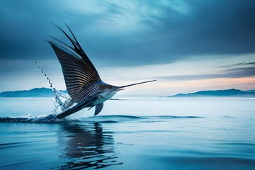 Fototapeta premium A majestic sailfish swimming through the water