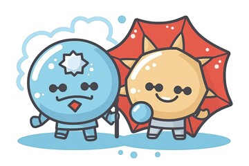 Naklejka premium two colorful cartoon characters standing side by side with happy expressions Generative AI