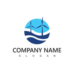 Wind Power Logo, Renewable Energy Concept, Wind Turbine Icon
