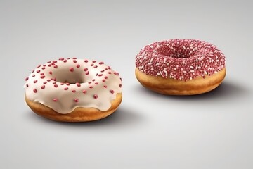 two delicious donuts with white frosting and pink sprinkles on top Generative AI