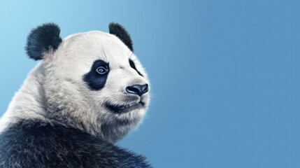 Obraz premium Head of furry panda looking lateral with copy space for advertisement. Space background for banner text. Generative AI