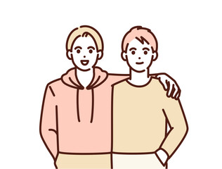 笑顔の男性二人。同性パートナーのベクターイラスト素材。