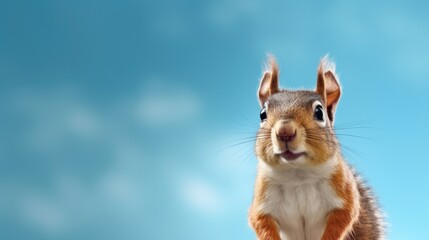 Head of furry Squirrel looking lateral with copy space for advertisement. Space background for banner text. Generative AI