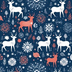 Holiday pattern with snowflakes and reindeer