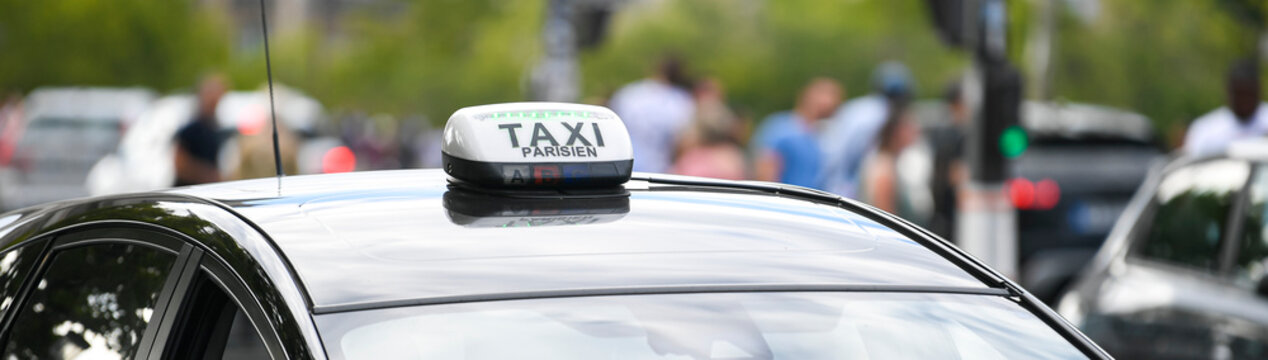 Illustration picture shows a close-up of a French cab indicator (Parisian taxi G7 of VTC) in Paris, France, on October 25, 2022.