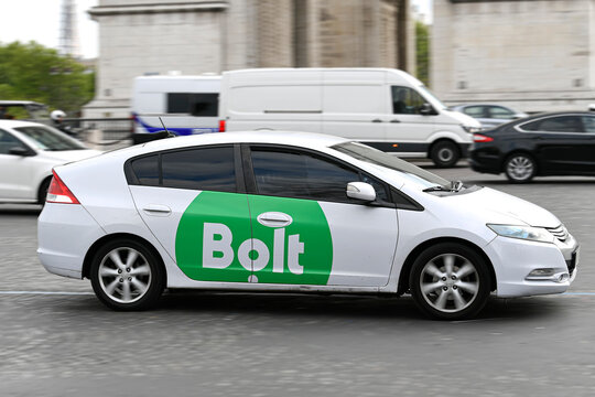 Illustration picture shows a French Parisian cab or VTC (Bolt) in Paris, France, on October 25, 2022.