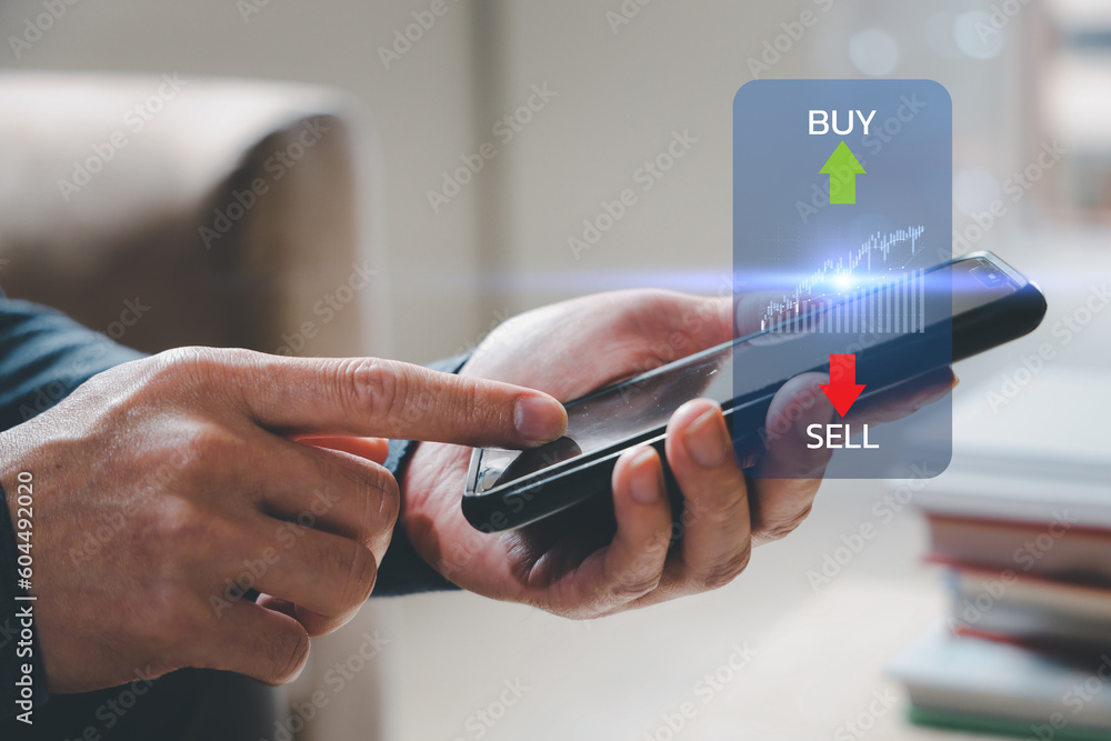 Aufkleber planning and strategy, stock market, trader or investor working at home. technical price graph and i