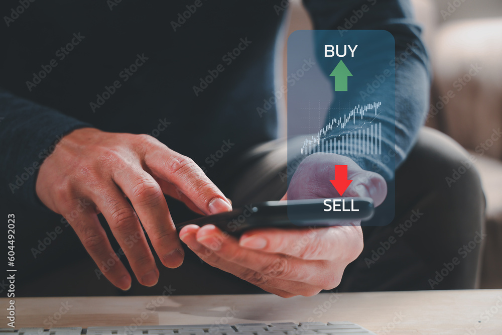 Aufkleber planning and strategy, stock market, trader or investor working at home. technical price graph and i