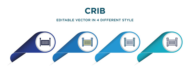 crib icon in 4 different styles such as filled, color, glyph, colorful, lineal color. set of vector for web, mobile, ui