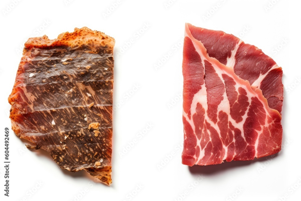 Poster two different cuts of steak side by side on a plate Generative AI