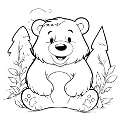 bear, cartoon, vector, for coloring