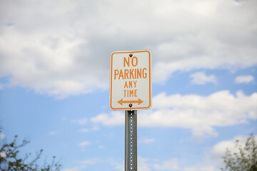 'No Parking' sign. Symbolizing rules, compliance, and maintaining order in public spaces. Order and restriction conveyed through sign