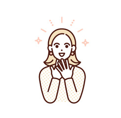 嬉しい知らせにときめく女性。キラキラした表情の女の子のイラスト素材。