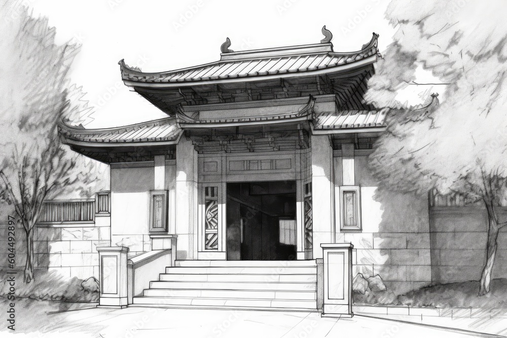 Poster monochromatic sketch of an urban structure generative ai