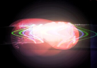 3d illustration of fist sticking action wearing red boxing gloves in sport concept