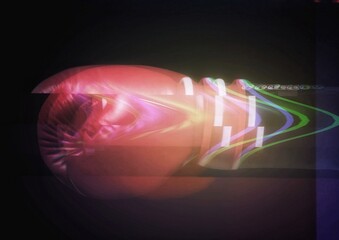 3d illustration of fist sticking action wearing red boxing gloves in sport concept