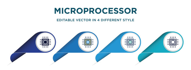 microprocessor icon in 4 different styles such as filled, color, glyph, colorful, lineal color. set of vector for web, mobile, ui
