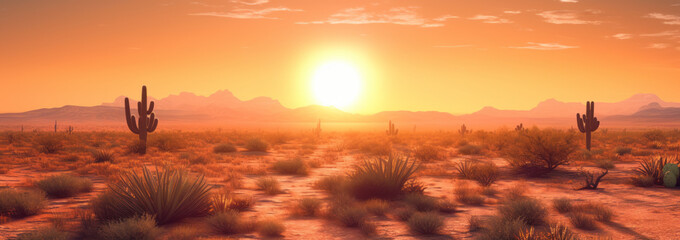 sunset over the desert field