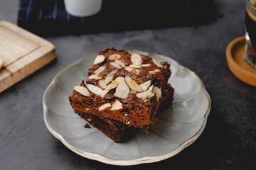 chocolate dessert or brownie. cooking and pastry concept.