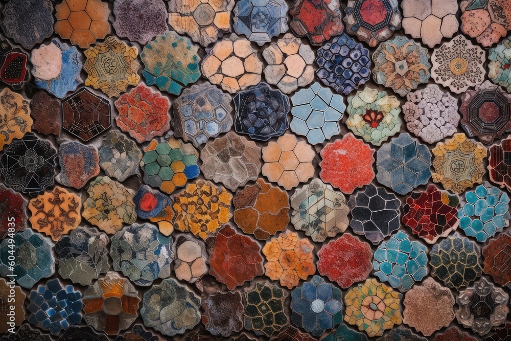 Aufkleber mosaic art abstract background in hexagonal shape. distinct generative ai image.