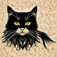 black cat with eyes and texture background