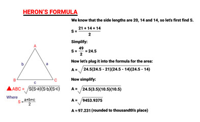 Heron's formula to find the area of a triangle on isolated background vector.