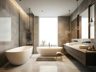 Fototapeta na wymiar Bathroom interior design with two bathtubs