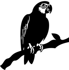 illustration of a parrot sitting on a branch | Silhouette of a parrot perched on tree svg Mascot 