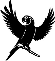 Parrot cartoon isolated on white background Silhouette | vector illustration of a parrot on a branch