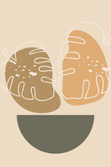 Abstract poster in boho style with tropical leaves . Vector illustration