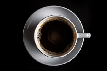 Obraz na płótnie Canvas Cup of coffee on black background, top view with Generative Ai 