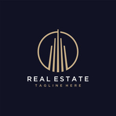 Flat monogram logotype golden real estate building