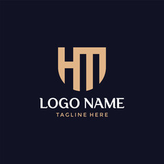 Flat monogram logotype golden letter initial HM or MH